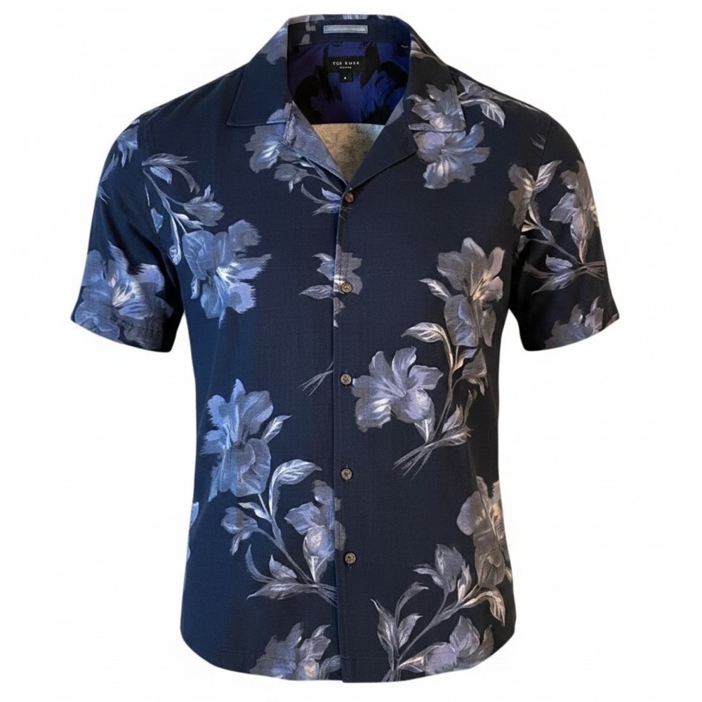 NWT Ted Baker London Blue Floral Camp Shirt Men's Large Linen Blend MSRP $150
